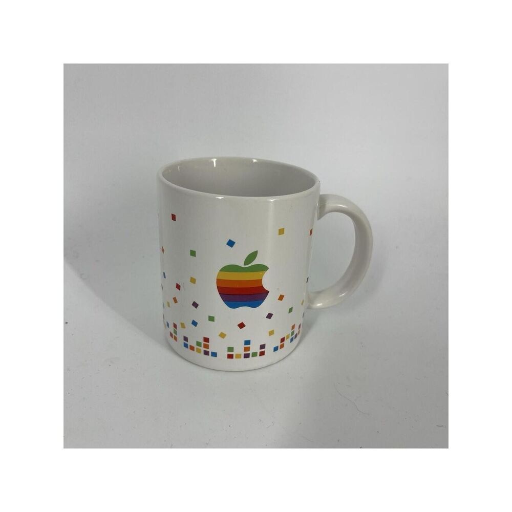 Vintage Apple Coffee Mug Rainbow Logo Steve Jobs Cup 80s Pixel Confetti Computer